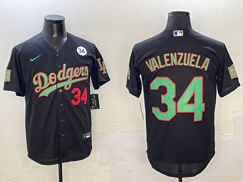 Men Los Angeles Dodgers #34 Valenzuela Black green Fashion 2025 Nike MLB Jersey style 3->los angeles dodgers->MLB Jersey